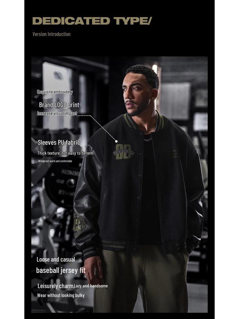 Men's Retro American Letter Embroidery Baseball Jacket - Casual Loose Fit for Spring and Autumn