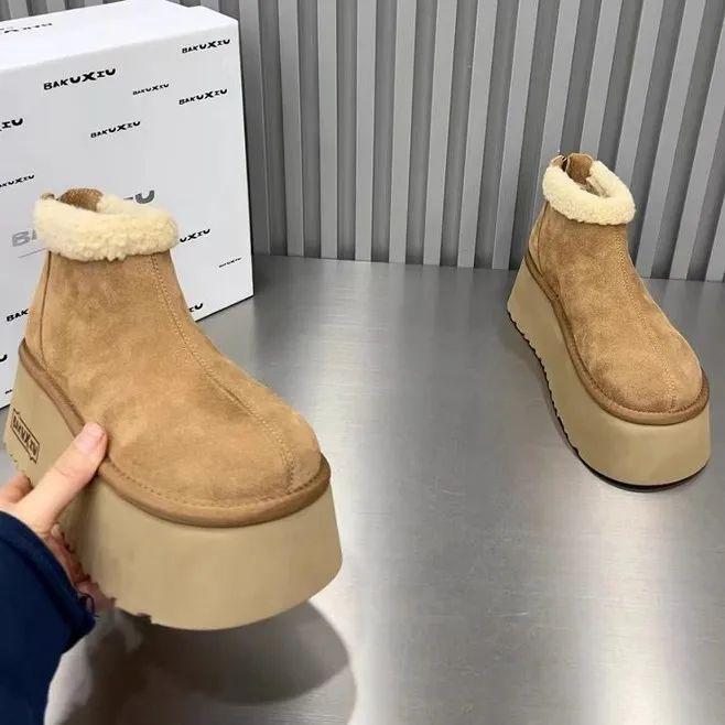 

Women s Round-Toe Thermal Bread Shoes Platform Thick-Sole Snow Boots Short Boots 35