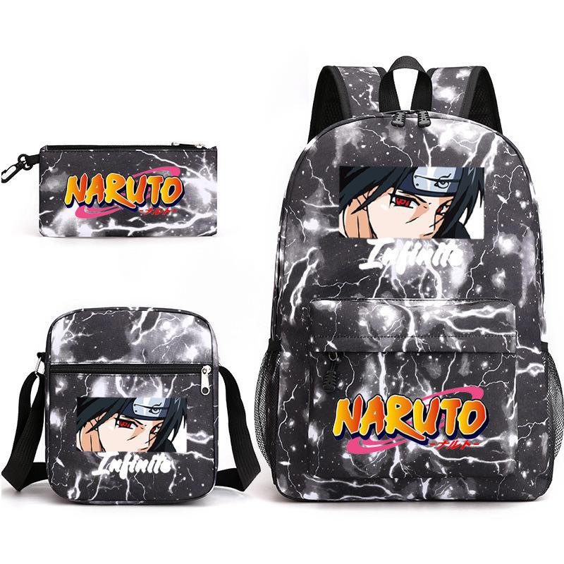 Naruto Starry Sky School Bag Three-Piece Shoulder Bag Pencil Case Anime Cartoon Backpack Male