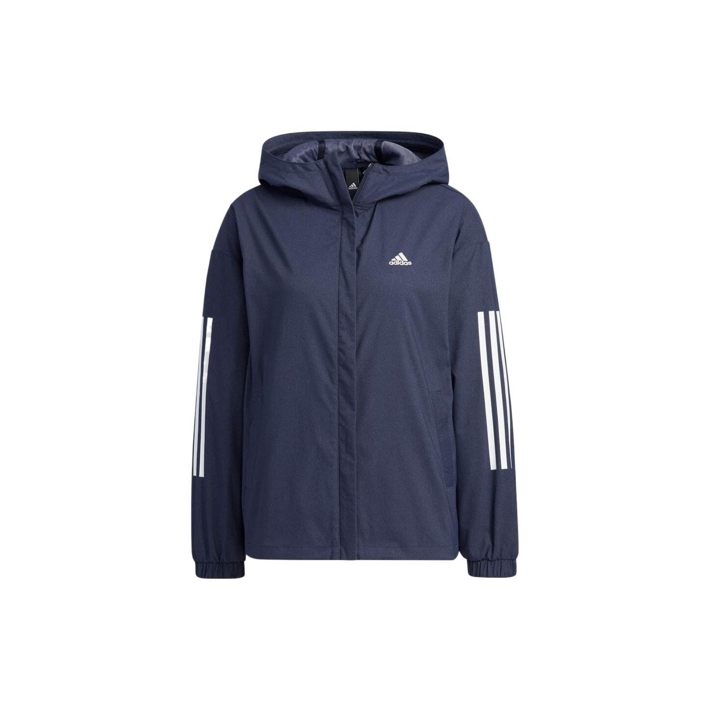 Adidas Logo Letter Three Stripes Hooded Jacket Women jackets Ink-Blue IA5206 XS