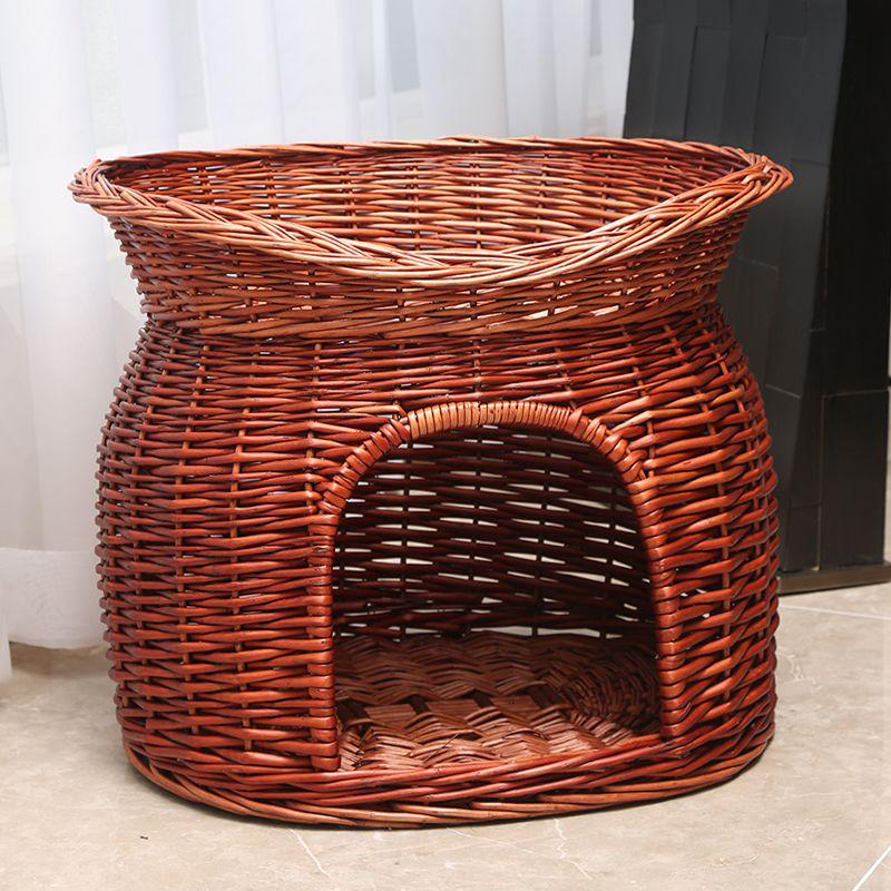 Medium Woven Rattan Pet House: Enclosed, Double-Layer, Washable, All-Season Cooling Mat for Dogs and Cats