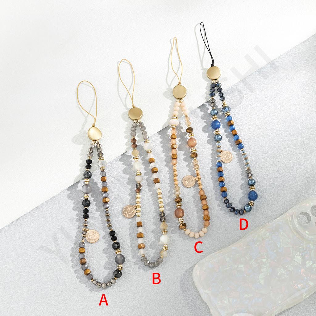 Bohemian mobile phone chain short wrist rope lanyard creative crystal beaded mobile phone anti-drop rope spot
