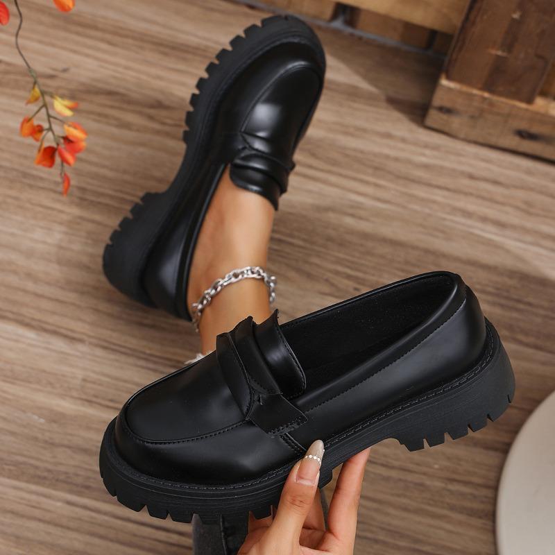 Large size women's spring and autumn new round head platform single shoes women's small leather shoes women