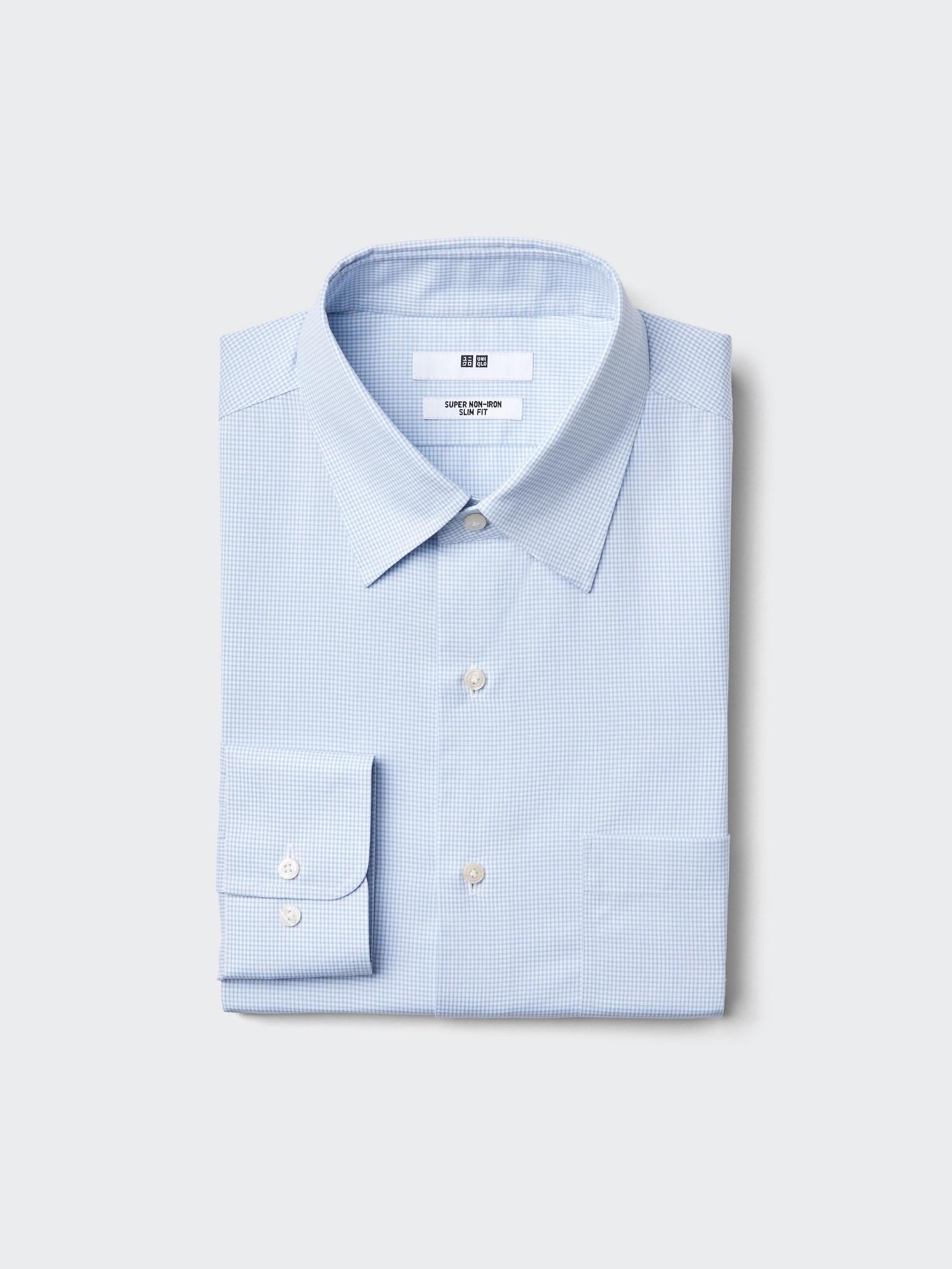 

Uniqlo Япония Супер Не мнущаяся Приталенная Рубашка Классический Воротник Клетка 61 BLUE/XS