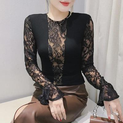 Women's 2024 Winter Lace-Stitched Flared Sleeve Long Sleeve Top
