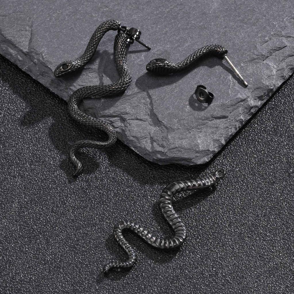 Punk Snake Stud Earring for Men Women,Gothic Anti Allergy Stainless Steel Snake Body Earrings,Vintage Halloween Jewelry Gift