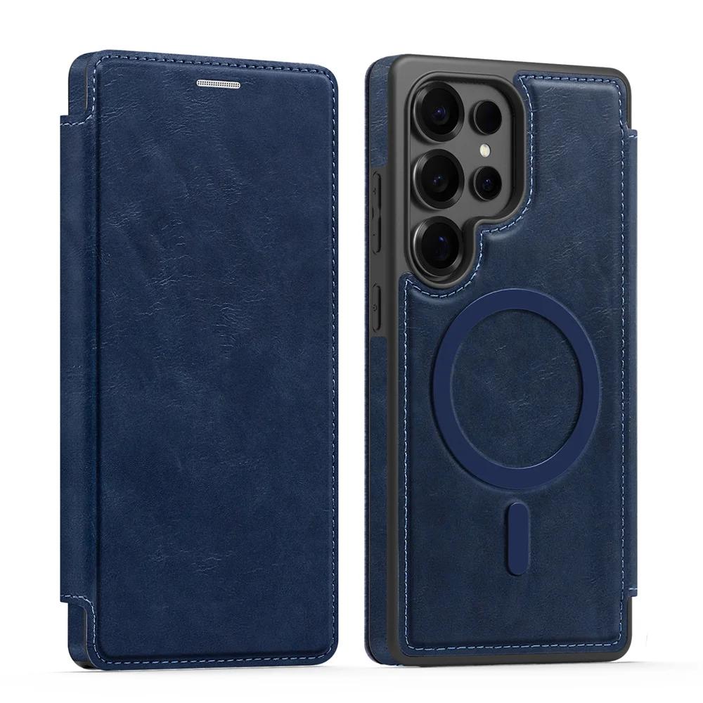 For MagSafe RFID Blocking Flip Leather Phone Case Samsung Galaxy S25 Edge S24 S23 Ultra S22 Plus Wallet with Card Holder Cover
