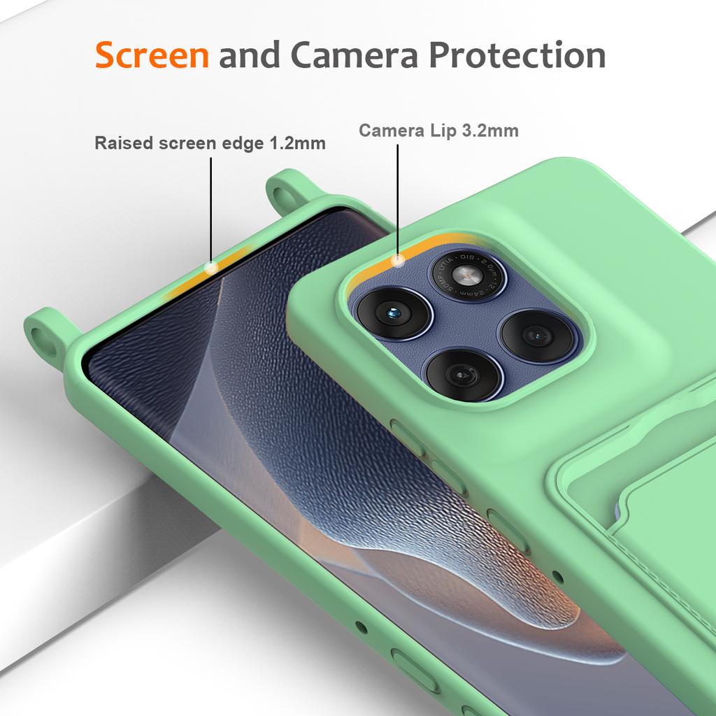 For Motorola Edge 60s 5G/Motorola Edge 60 Fusion 5G/Motorola Edge 60 5G Case Liquid Silicone Card Holder Back Phone Cover with Lanyard