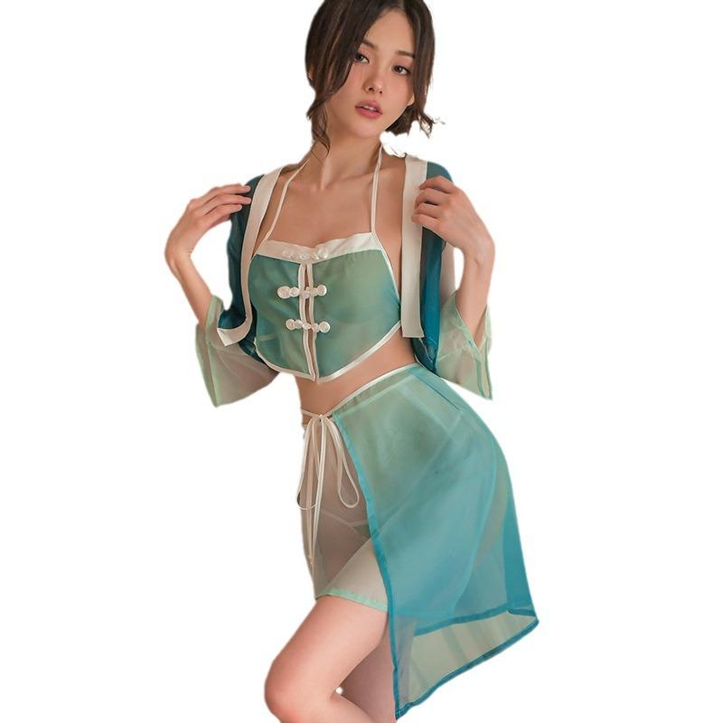 Sexy lingerie women's retro perspective sexy hanfu uniform cosplay suit belly pocket seduction
