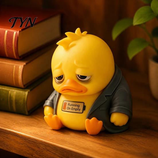 Playful Duck Figurines In Pajamas 3D Printed Sad Yellow Figurines, Cute Tired Worker Resin Mini Figures for Car Dashboard Desk Ornaments Home Office,