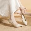 2024 New French Pointed Shallow Mouth Fine Heel Bridal Pumps Wedding Shoes for Women with a Princess Style Pearl High Heels