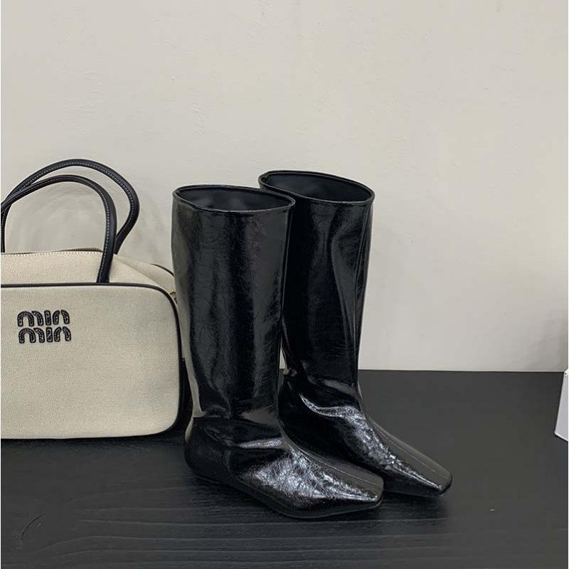 2025 autumn and winter new thin tall knight boots women's versatile square head inner height increase but knee boots autumn and winter