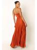 European Style Pleated Spaghetti Strap Dress - Women's Pine Smoke Ink Drop-Waist Long Dress