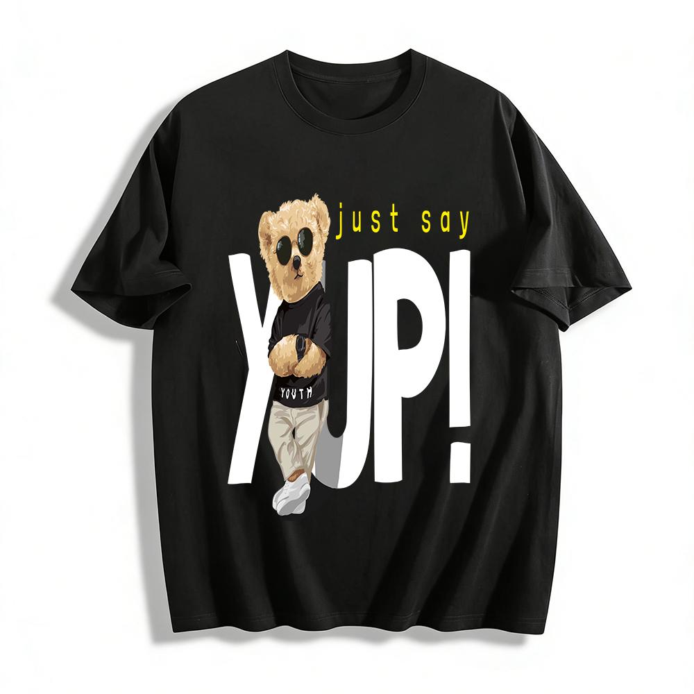 

Trendy Sunglasses Bear Print Youth Casual Short Sleeve T-shirt Pure cotton T-shirt XXS