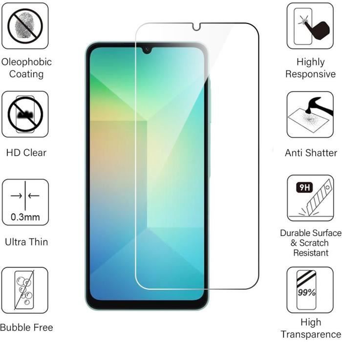 Pack de 3 Verre Trempé pour Samsung Galaxy A06 - Installation Facile Anti-Rayures