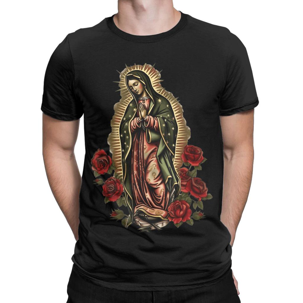 Our Lady De Guadalupe Sant Mary for Christians T Shirts Mens Cotton Cool TShirt Round Collar Tee Shirt Short Sleeve Clothes