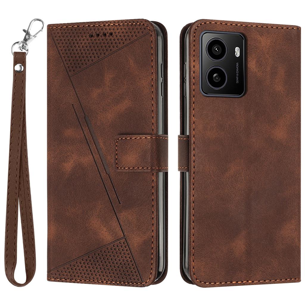 For HMD Pulse/Pulse Plus/Pulse Pro Case Triangle Pattern Leather Phone Cover with Hand Strap Card Slots