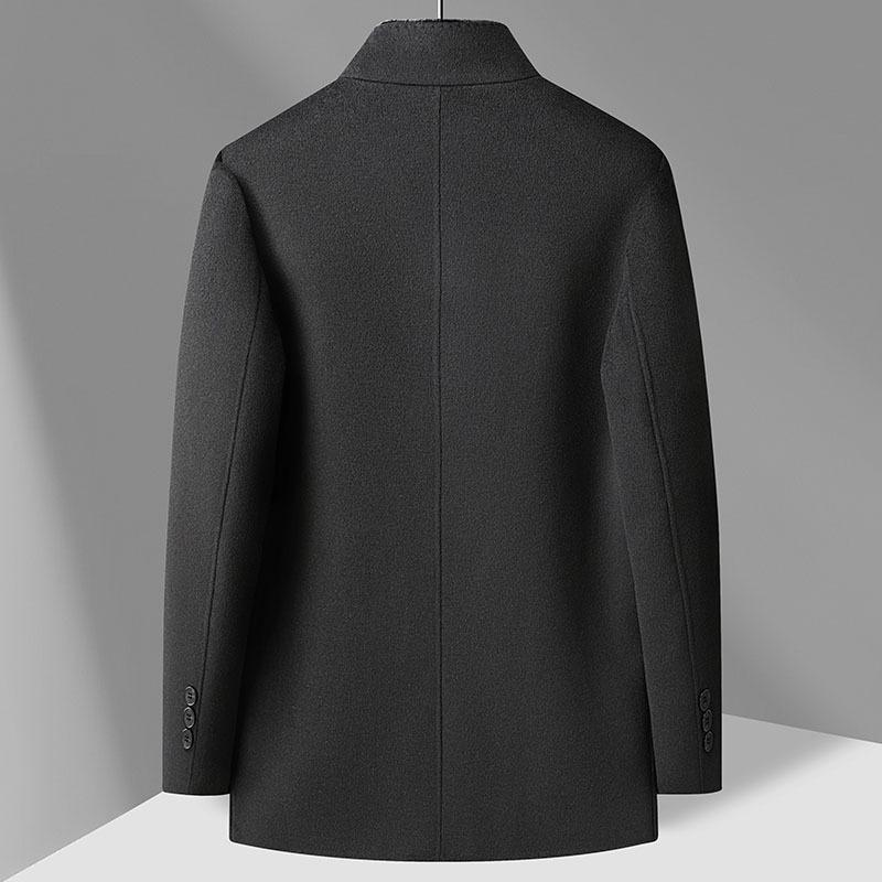 Norkový vlněný kabát se stojáčkem, Odnímatelná péřová podšívka, Oboustranný vlněný kabát, Pánský kašmírový kabát pro střední a starší věk