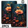 [2D Flat] Two-Piece Set of Vintage Floral Tin Paintings - Aesthetic Flower Patterns on a Dark Background, Nostalgic Metal Mural