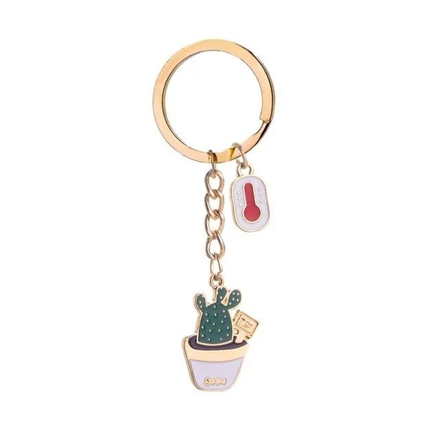 Womens Succulent Potted Plant Keychain Beach Style Hat Garden Succulent Cactus Plant Keychain Zinc Alloy Oil Drop Pendant Gift
