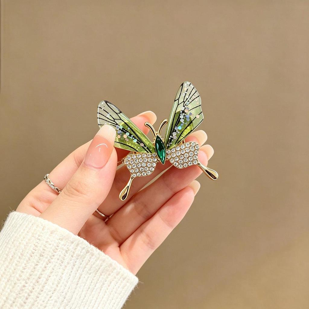 Green Butterfly Brooch, High-End Women's Exquisite Green Butterfly Cute Style Brooch, Suit Cardigan Pin Fashion Versatile Decoration