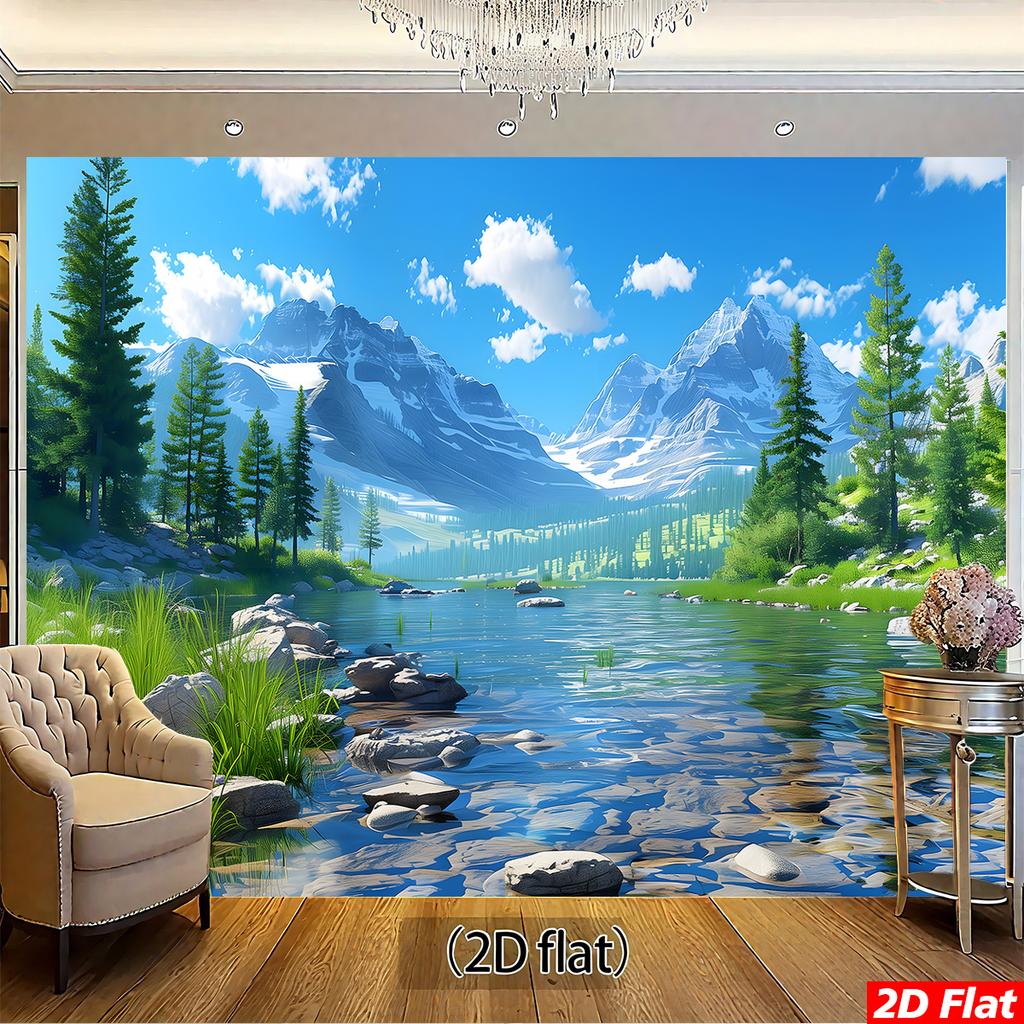 2D plane 1 piece of serene mountain and lake natural scenery suitable for bedrooms living rooms and festivals