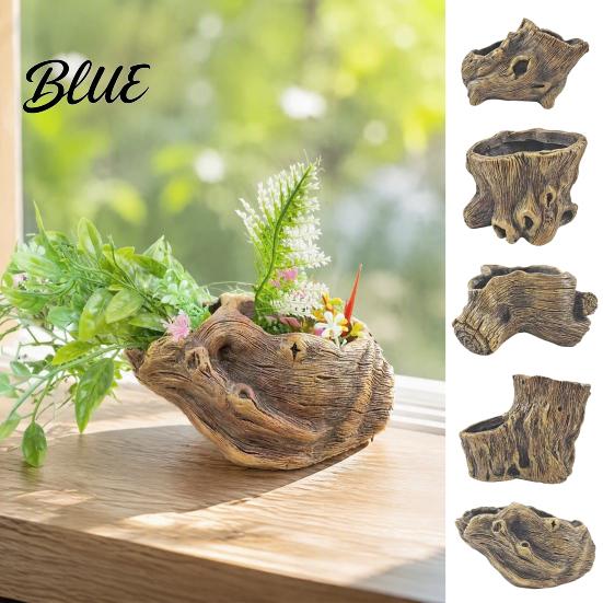 Indoor Greenery Pots for Study Resin Tree Stump Flowerpot Succulents Small Plants Imitation Wood Grain Planter Flower Plants Home Office Decor,