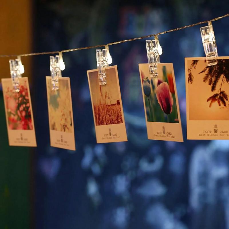 LED Photo Clip Fairy String Lights Transparent Clips Wall Hanging Lights Picture Card Decor for Wedding Birthday Party