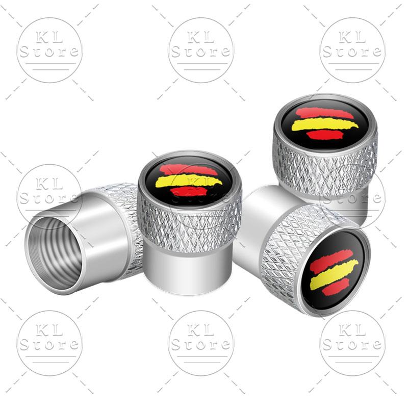 Creative 4Pcs Spain Flag Symbol Emblem Car Wheel Tire Air Valve Cap Stem Covers For Car Bicycle Motorcycle Universal Accessories