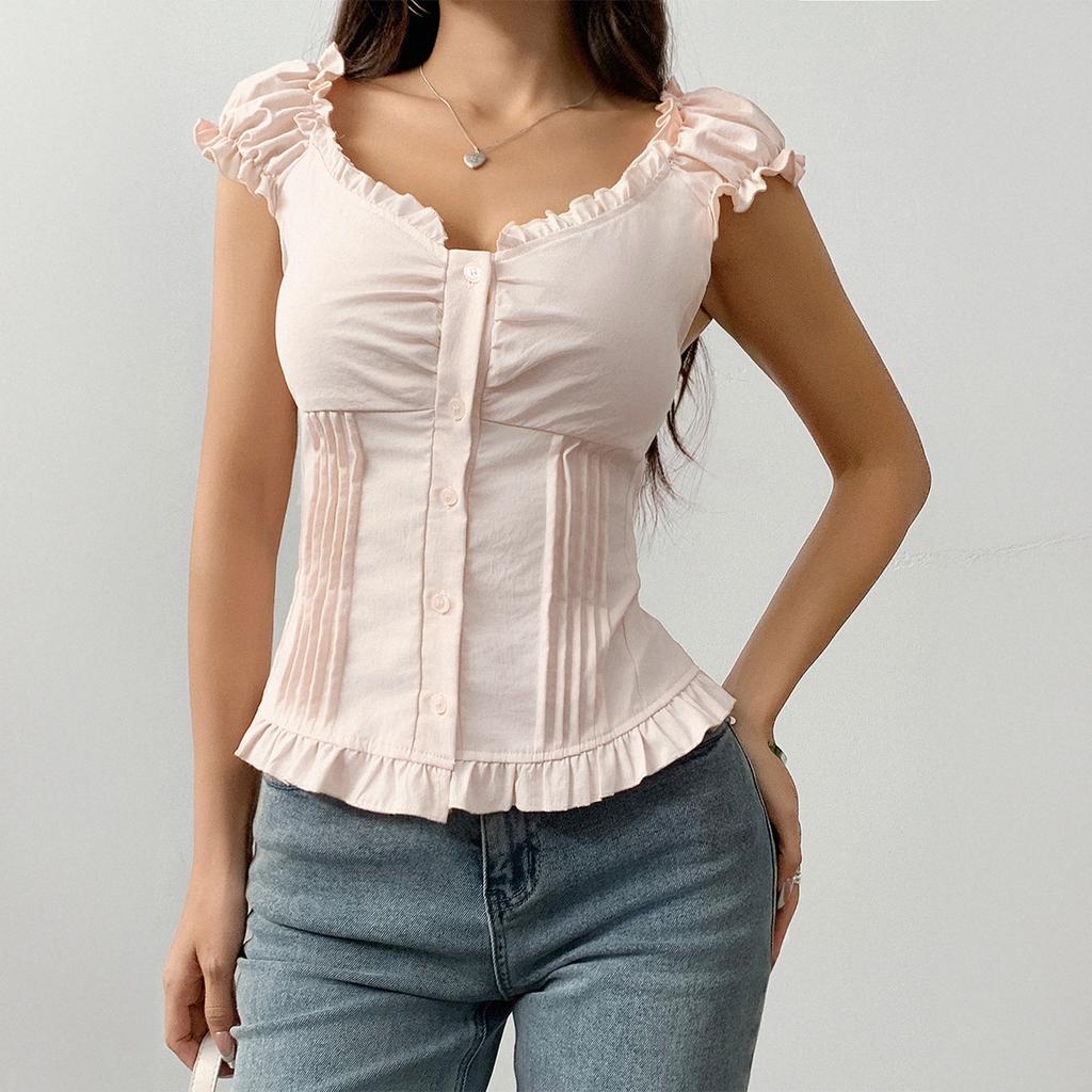 Hot Girl Style Summer Short-sleeved Fungus Vest for Women Independent Website