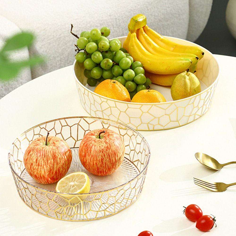 New Round Fruit Plate with Lid Transparent Fruit Tray Stone Grain Fruit Tray Desktop Sundries Storage Box Fruit Bowl