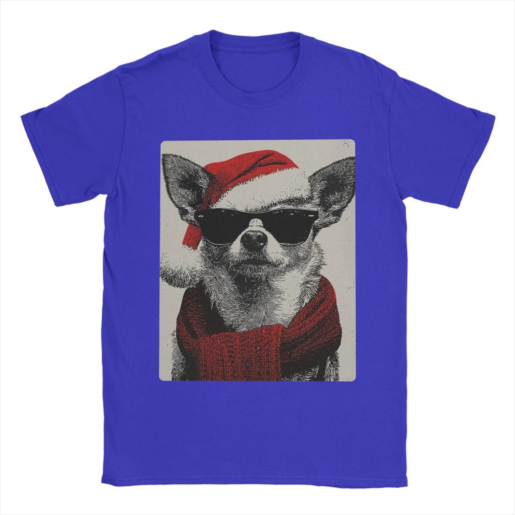 Vánoční čivava se slunečními brýlemi a čepicí Santa Clause, vtipné psí tričko pro muže, úžasná trička, prodyšné tričko, nadměrné oblečení