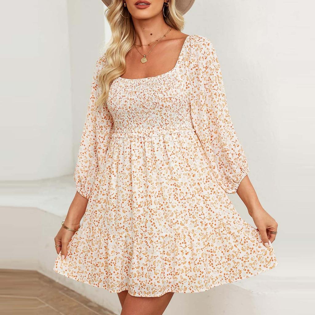 Women's Summer Dresses Casual Sundress Loose 3/4Sleeve Flowy Square Neck Mini-Dresses buy the best products in the Ayzeze online store Women's Summer Dresses Casual Sundress Loose 3/4Sleeve Flowy Square Neck Mini-Dresses buy the best products in the Ayzeze online store