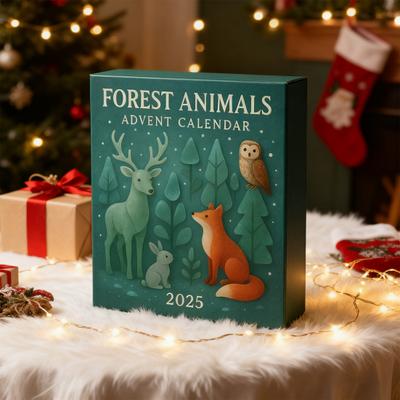 Meeresglas Adventskalender 2025 2D Meeresglas Waldtiere Ornamente Set 24 Tage Weihnachts-Countdown-Kalender für Kinder Sammler Natur Tierliebhaber