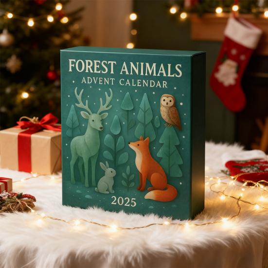 Havsglas Adventskalender 2025 2D Havsglas Skogsdjur Ornament Set 24 Dagar Jul Nedräkningskalender för Barn Samlare Natur Djurälskare