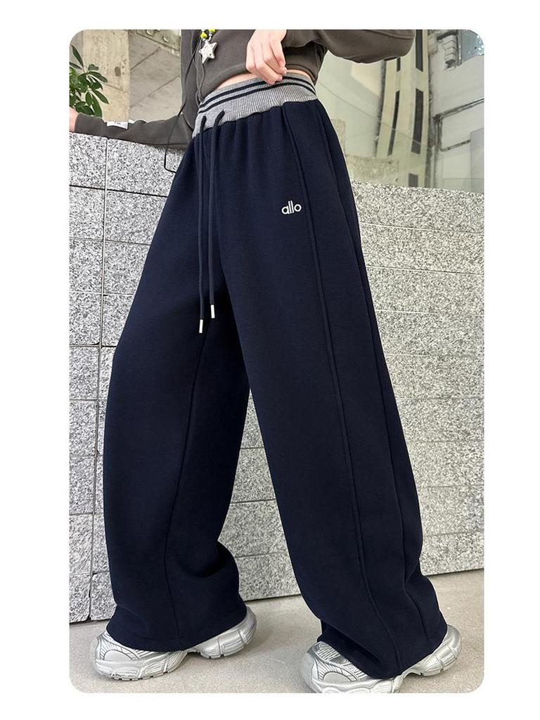 Girls' 2025 Wide-Leg Sweatpants with Velvet - Winter/Spring Sports Style
