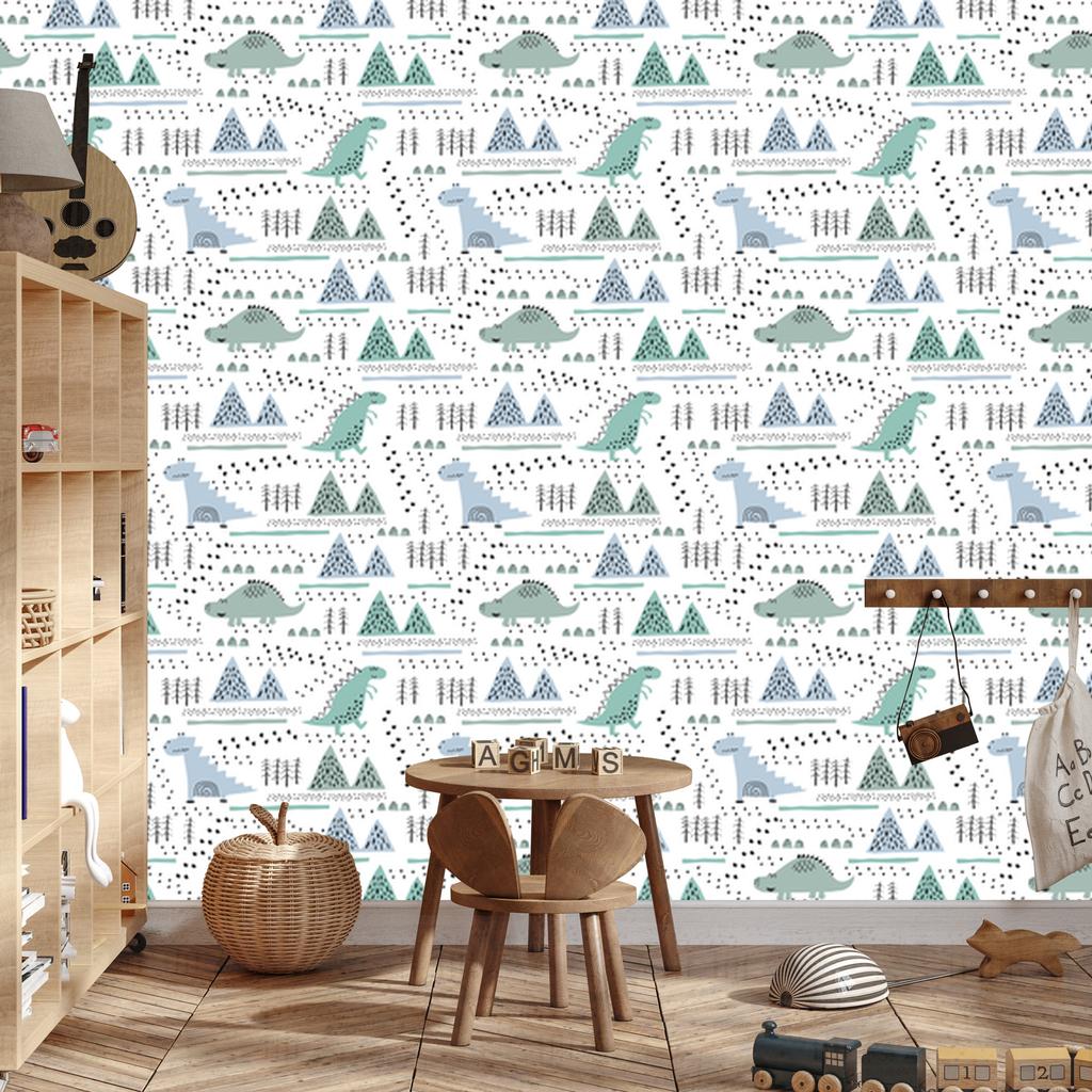 Dinosaurs Trees and Mountains Wallpaper for Living Room and Bedroom 50x1000