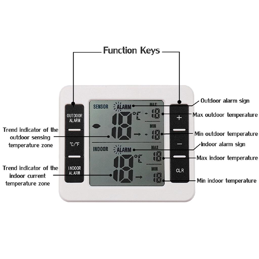 Wireless Digital Freezer Thermometer Indoor Outdoor Audible Alarm With Sensor temperature Reminding device