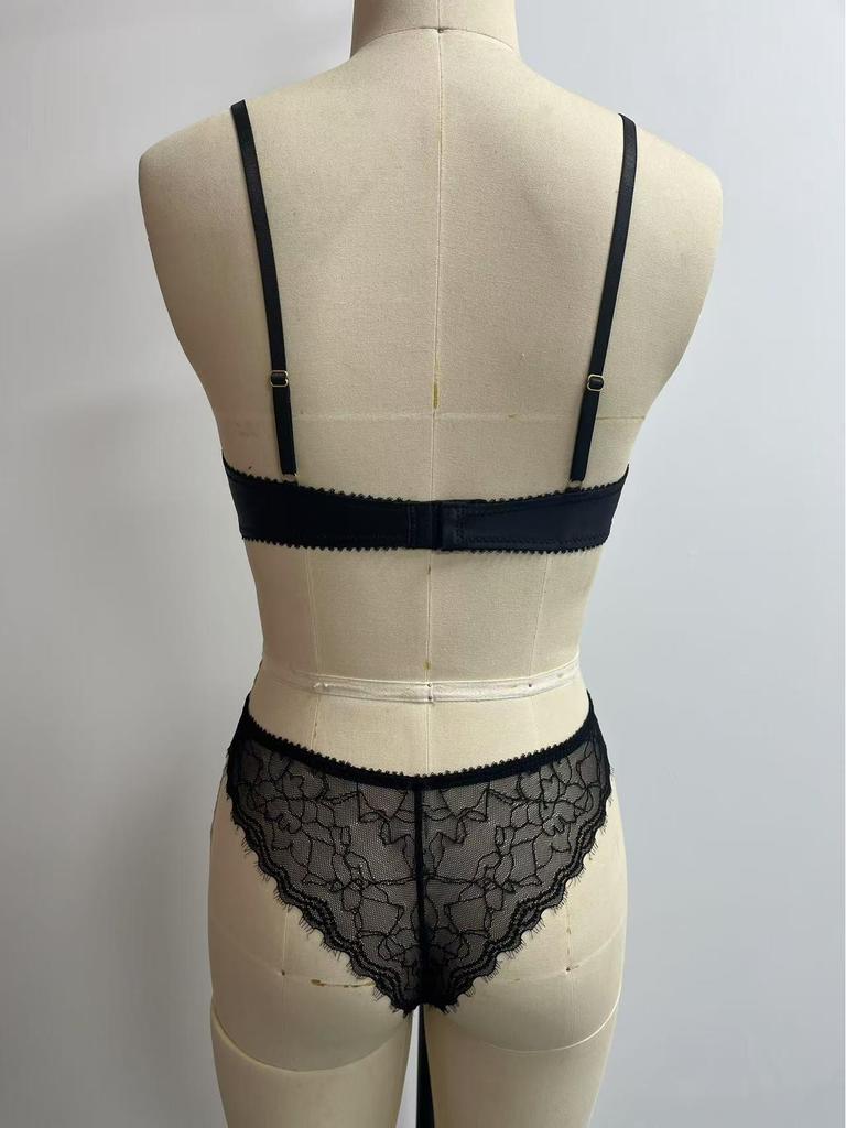 French Lace Trim Patchwork Bra & Panty Set