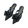 Bow Heeled Slippers Women's Pointed Toe Sandals Elegant Mules Shoes 2025 Summer Party Pumps Flip Flops Dress Sandalias De Mujer