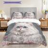 White Cat Pattern Bedding Quilt Set Quilt Cover Pillowcase Home Decoration Birthday Gift (1 * duvet cover + 2 * pillowcase, without core)