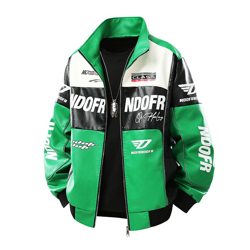 

Новая куртка из принтованной кожи мужская внешнеторговая мужская одежда куртка-локомотив кожаная куртка из ПУ кожи воротник-стойка машинный тренд 3XL зелёный
