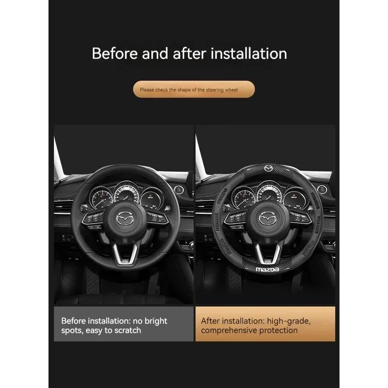 2025 Hot For Mazda 3 5 6 SKYACTIV Axela Atenza CX30 CX5 CX8 CX9 MX5 RX8 RX7 BT50 Carbon Fiber Leathe Car Steering Wheel Cover Ac