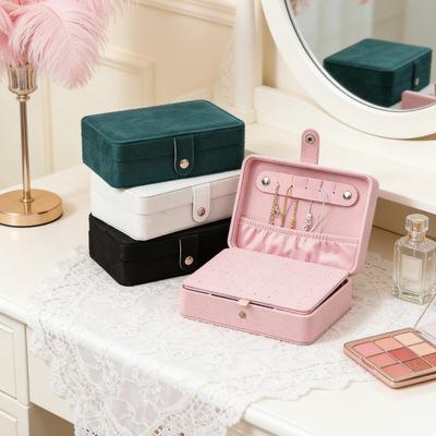 Cutie de bijuterii din catifea plușată, mică, de călătorie, organizator, cutie portabilă mini de depozitare cu afișaj pentru inele, cercei, coliere