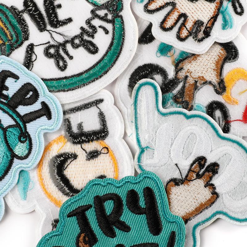 Embroidery Label Embroidery Sticker Cartoon English Smiley Face Adhesive Badge Patch Sticker Shoe and Hat Bag Accessories Cloth Sticker