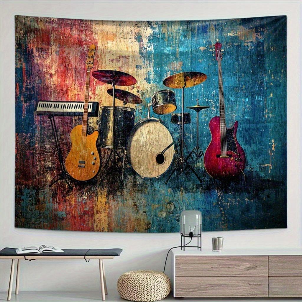 Retro Graffiti Musical Instruments Digital printing polyester wall tapestry suitable for use in living rooms offices bars party