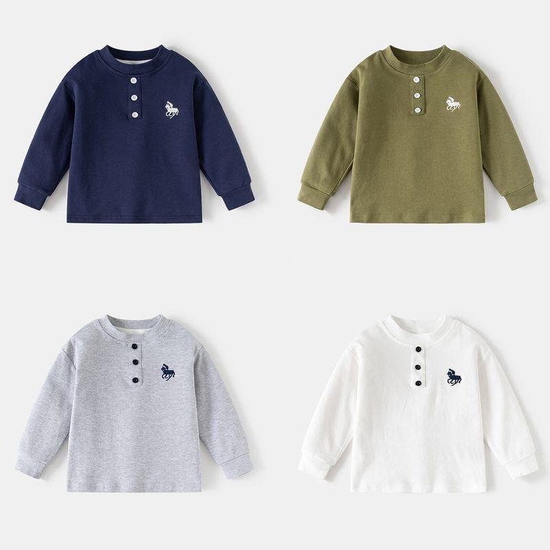 Clothing Spring and Autumn Boys' Pure Cotton Long-Sleeved T-Shirt Tops Kidsren's Pure Cotton Embroidered Baby Round Neck Casual Bottoming Shirt
