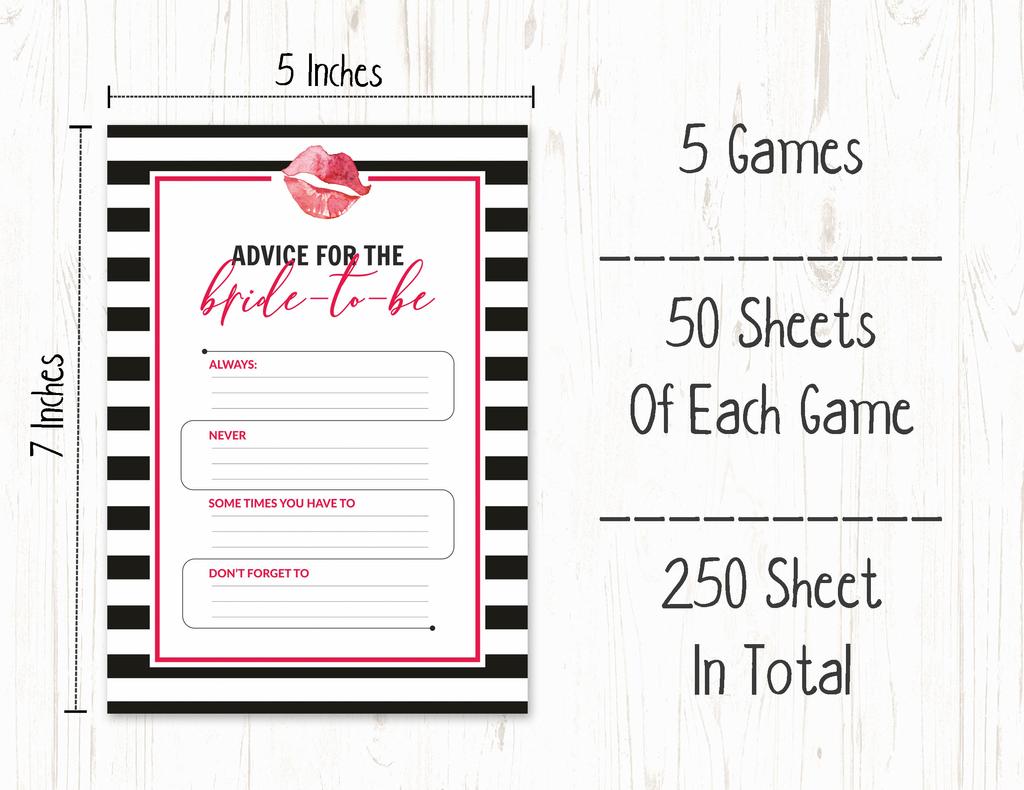 Inkdotpot Striped Theme Bridal Shower Games Set of 5 (Activities for 50 Guests) Fun Bachelorette Party Games Set Bundle