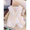 Plus Size Women's Clothing Fat Sister Summer White V-neck Single-Breasted European French Hollow Sleeveless Cardigan Vest L-4XL