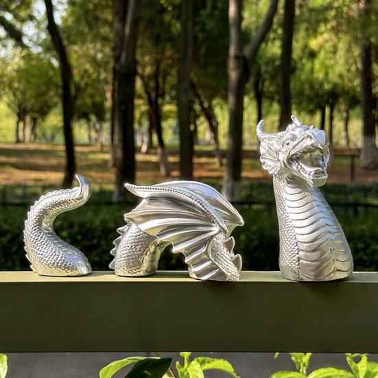 Gothic Dragon Garden Statue 3-Section Dragon Figurine Weatherproof Outdoor Art Dragon Sculpture for Home Patio Yard Lawn Courtyard Decoration